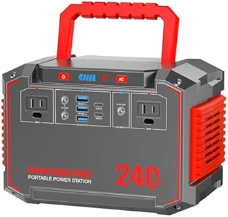 MARBERO Portable Camping Station, 236.8Wh 350W Portable Camping Peak Station with 110V AC Output(3USB A, 2USB C, 2AC, 2DC), Solar Generator with LED Light for Outdoor Travel