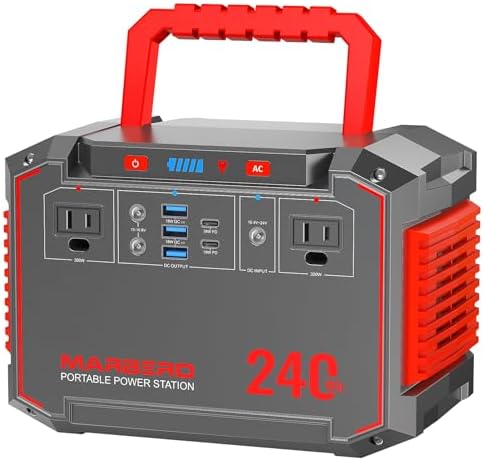 MARBERO Portable Camping Station, 236.8Wh 350W Portable Camping Peak Station with 110V AC Output(3USB A, 2USB C, 2AC, 2DC), Solar Generator with LED Light for Outdoor Travel