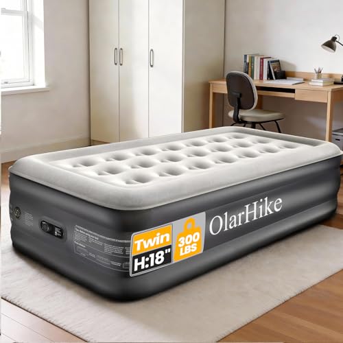 Image of OlarHike Twin Air Mattress with Built in Pump, 18 inch H Inflatable Bed, 400lb