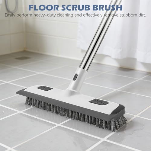 Image of SetSail 4-in-1 Tile Tub Floor Scrubber with 52-inch Adjustable Long Handle Shower Cleaner Brush Comes with Floor Scrub Brush and 3 Replacement Brush Heads for Cleaning Bathroom Tub Tile, White Grey
