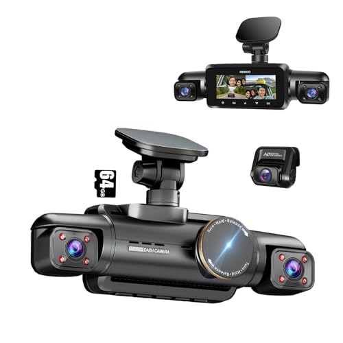 360° Dash Cam Front, Rear and Inside, 4 Channel 3K+3*1080P, 5GHz Wi-Fi GPS, Voice Control, 4K+1080P*2 Dash Camera for Cars, CPL Filter, Free 64GB SD Card, Night Vision, 24H Parking Mode(N700