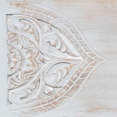 Image of Devin Wooden Trunk Box for Storage | Solid Wood Coffee Table for Living Room | Center Coffee Table with Storage | Front Wooden Carved Sandook Pitara for Home Decor & Bedroom (White Distress)