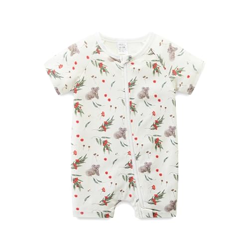 Image of Gender Neutral Baby Clothes Cotton Short Sleeve Pants Double Zipper Footless Coming Home Outfit Boy Girl