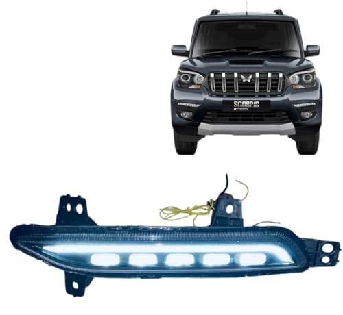 Image of DDA ENTERPRISES DRL /FRONT BUMBER Led FOG LIGHT Imported Compatible For Scorpio Classic 2022 ONWARDS Model 2Pcs With Matrix Indicator Scanning & Red And Blue Flasher IMPORTED DRL 5 FUNCTION