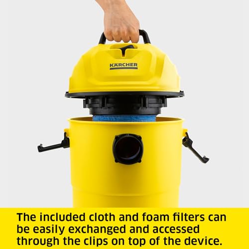 Image of Karcher WD 1 Classic Multi-Purpose 4 Gallon Wet-Dry Shop Vacuum Cleaner with Floor Nozzle, Crevice Nozzle, Blower Feature, Compact Space-Saving Design, 900W