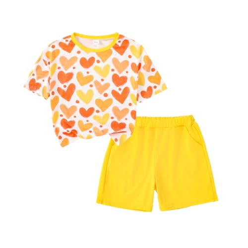 Image of Yoxindax Tween Girls Summer 2-Piece Outfit Set - Crew Neck Short Sleeve T-Cherry Print Shorts 7-14Y Summer Clothes