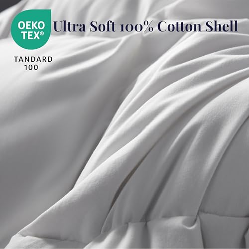 Ubauba Goose Feather Down Fiber Comforter Queen Size Duvet Insert - Hotel Luxury Fluffy White Bedding Comforter, All Season Medium Warmth -100% Cotton Cover, 90 x 90 Inch