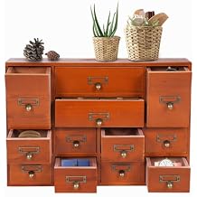 12 Drawers Apothecary Cabinet with Drawers, Pine Wood Tabletop Drawer Cabinet Library Card Catalog Cabinet Medicine Cabinets, Vintage Organizer Storage Cabinet w/Label Holder Brown