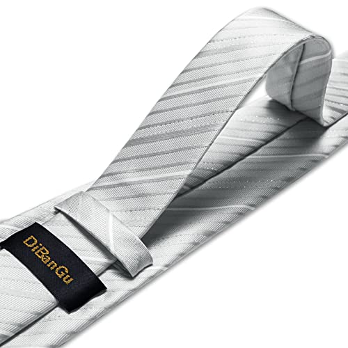 Image of DiBanGu Striped Tie Set for Men Silk Woven Plaid Necktie and Pocket Square Cufflinks Business Wedding