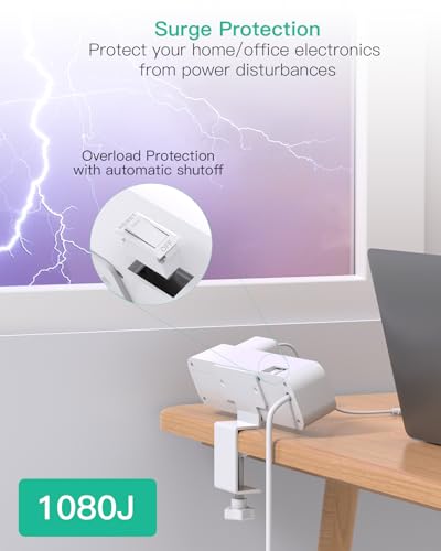 PD30W Desk Clamp Power Strip, Desktop Mount Surge Protector, Fast Charging Station, 5Ft Extension Cord Desk Edge Mount Shelf with 4 Outlets 4 USB Ports (2 USB C), Home Office Accessories Essentials