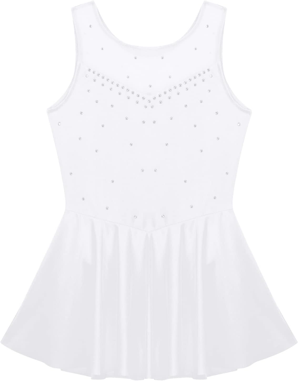 Kids Girls Sleeveless Rhinestone Splice Figure Skating Dress Gymnastic Leotard Ballet Dance Costume
