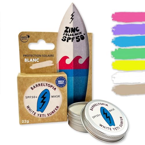 Barreltopia Creme Solaire Visage SPF 50 Bio - Protection Totale Enfant et Adultes - Stick Solaire Skincare Sunscreen - Crème solaire 50 + Sun - Kit Surf Pro - Waterproof pour visage et lèvres (Blanc)