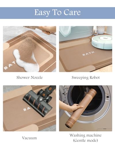 Image of MontVoo-Bath Mat-Bath Rug Non Slip Super Absorbent Stain Resistant Quick Dry Thin Bathroom Rug-Bath Mats for Bathroom Floor Bathtub Vanity-Bathmat Bath Rug Easy Care 17 inchx27 inch Brown