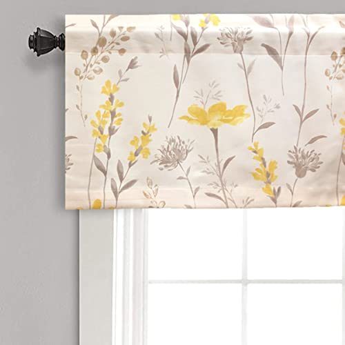 Suouo Yellow Floral Valance Curtain For Kitchen Dining Bedroom Living Room Chenille Printed Grey Leaf Small Windows Tier Drapes Rod Pocket 1 Panel 52 X 18 Inch Length Sunflower #TOP3