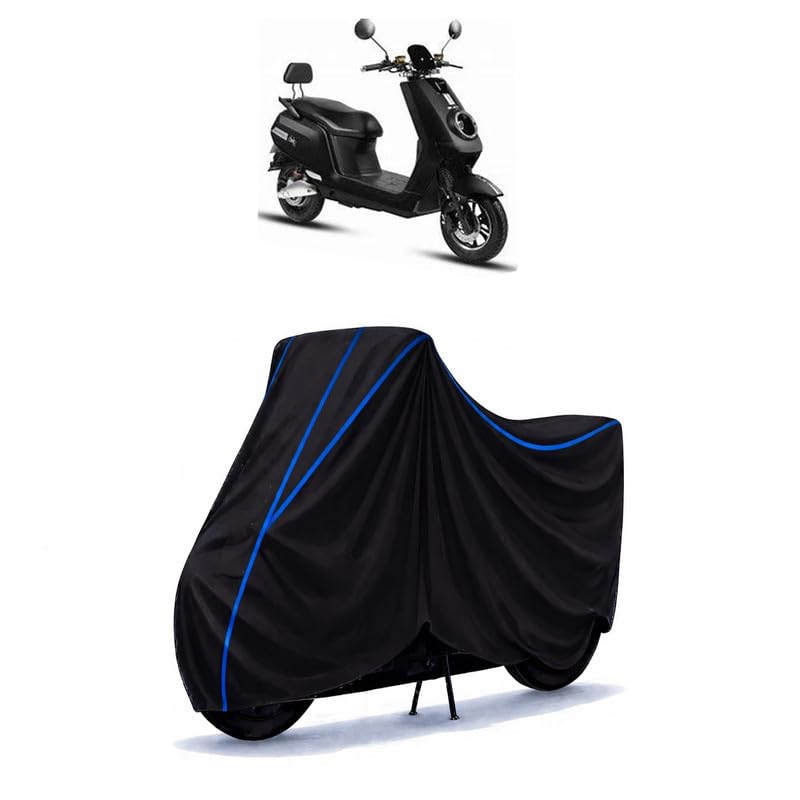 Image of Scooty Cover Water Resistant for E Bike Glob | Universal Scooter & Bike Cover | Heavy Duty UV Dust, Rain & Scratch Protection | Elastic Fit All Weather Indoor Outdoor | Black with Blue Piping
