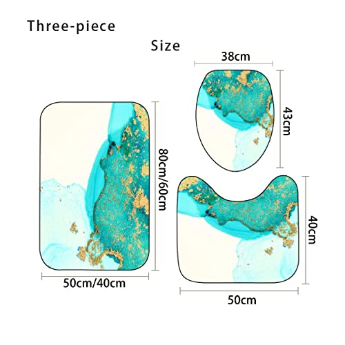 Zifarm Badematte rutschfeste 50x80 cm Türkis Badvorleger-Set 3D Drucken Golden Abstrakt Mikrofaser Flanell Absorbierend… – Bild 3