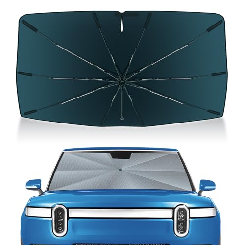 Image of Autorder Windshield Sun Shade Umbrella for 2022-2026 Rivian R1T /R1S Accessories,Upgraded Ice Crystal Material,Easy Setup Umbrella Sunshade for Car Windshield,100% Sun Blocking