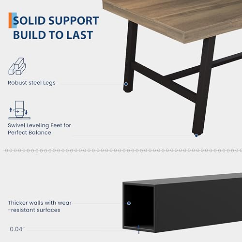 Image of GarveeHome Industrial Dining Table for 6-8 People, 70.87 inch Long Kitchen Table with Sturdy Metal Frame, Rectangular Counter for Dinner, Kitchen, Dining Room (Rustic Pear, 71 inch Non-extendable)