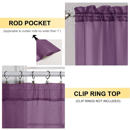 Image of OVZME Plum Sheer Curtains 63 Inches Long 2 Panels - Soft Light Filtering Window Sheer Panels for Living Room /Bedroom, Top Dual Rod Pocket, 1 Pair, Each 42Wx63L Inches