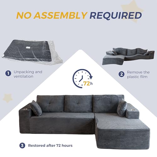 Image of MAXYOYO 104 inch Modular Sectional Couch with L-Shape Chaise, Modern Boneless Couch for Living Room, Sofa in A Box, Oversized Sofa with Deep Seat, No Assembly Required, Dark Grey