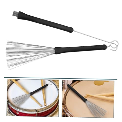 BESPORTBLE 2 piezas Baquetas Retráctiles de Alambre de Acero para Batería con extremos de goma Duraderas para toque de volumen bajo Diseño de loop fácil de usar para bateristas miniatura 7