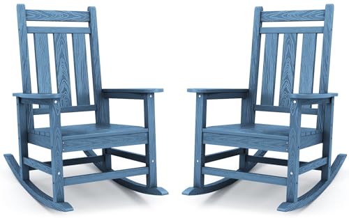 Image of KINGYES Oversized Outdoor Rocking Chair Set of 2, HDPE Patio Rockers, Blue