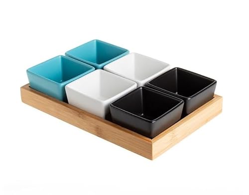 深型スナックプレート、小皿セットディップ皿、前菜皿醤油皿、竹の仕切りトレイ付き和食器和風分割スナックプレート小鉢火鍋焼肉寿司食洗機対応ArcticDeer (6*皿,A)