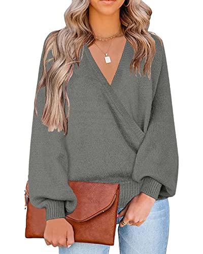Image of LookbookStore Women's Knit Long Sleeve Faux Wrap Surplice V Neck Sweater Top