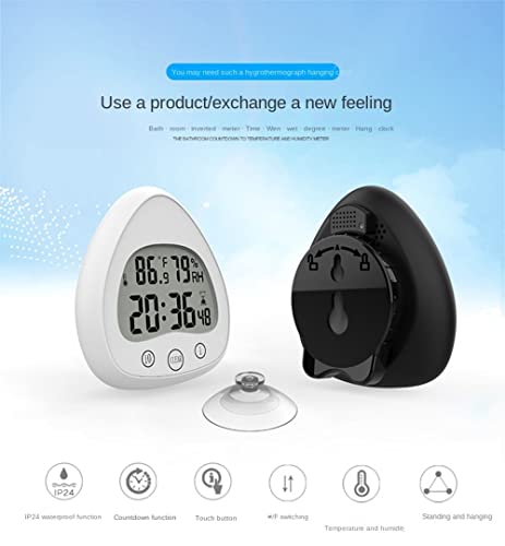 Reloj de pared digital de baño con ventosa termómetro e higrómetro electrónico negro 6