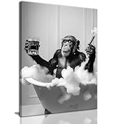 OIQArtOIQ Framed Bathroom Decor Wall Art Funny Chimpanzee in Bathtub Canvas Painting Prints Black...