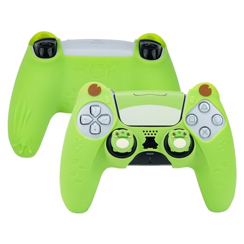 GeekShare PS5 Controller Skin Set Anti-Slip Silicone Protective Cover Skin for PlayStation 5 Wireless Controller, with 2 Thumb Grip Caps and 1 Sticker - Frog
