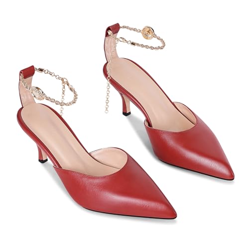 Axellion Women's Closed Toe Ankle Strap Kitten Heel Pumps, Chunky Block Pumps, Pointed Toe Dress Shoes for Wedding, Party & Formal Occasions3
