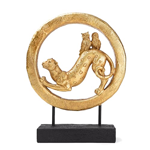 Brabud Leopard And Owls Statue Resin Gold Leopard Running In Ring With Base Figurine Animal Lover Collectible, Decorable For Living Room Bedroom Study Room Shop Office 11.4In (H) Tqgjbs340 #TOP26