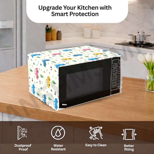 Image of Printed Microwave Oven Cover | Dustproof Waterproof Non-Slip Fabric Cover | Kitchen Decorative Appliance Protector | Kitchen Appliance Cover. (Car)