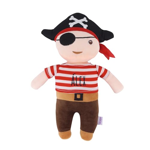 Mi Pipo - Muñeca Pirata Personalizada para Bebés | Regalo Original Desde 0 Meses | Muñeca Bordada con Nombre | Tela Extrasuave | Juguete Seguro Conforme UNE-EN 71 | Presentación con Bolsa de Regalo
