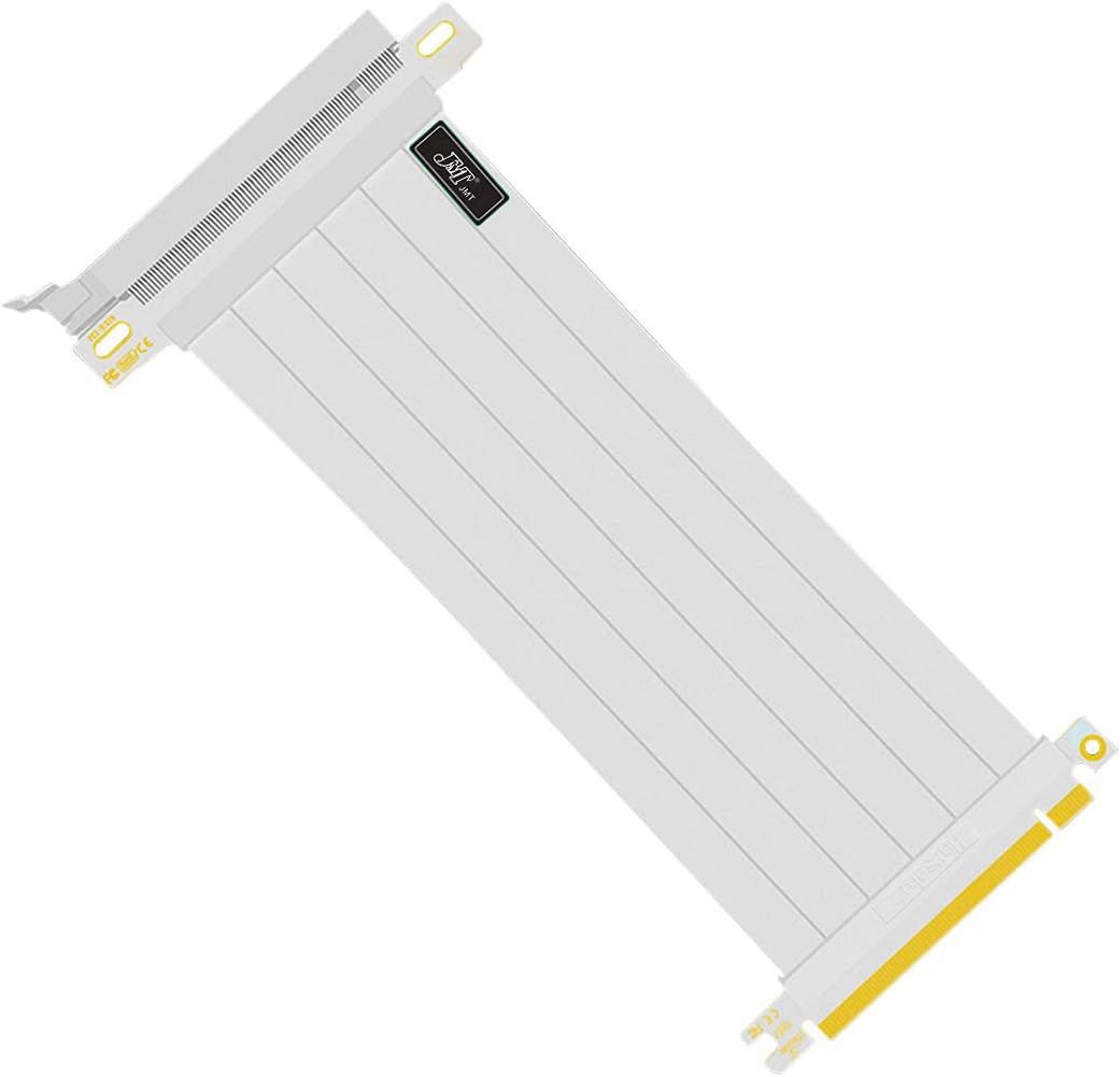 JMT 180 Degree Right Angle PCI-E 3.0 16x to 16x Extension Cable White SHK-X16-1818B Full Speed Flexible Extender Card Universal PCI-E 16x Riser pcie Extender for BTC Bitcoin Mining (20cm)