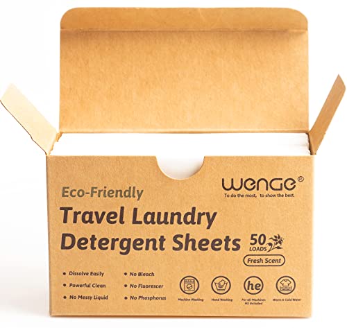 Wenge Travel Laundry Sheets Detergent Eco Friendly - Clear Plastic-Free - Biodegradable Hypoallergenic Liquid Less Washing Sheets For Home Dorm Travel Camping, Hand Washing Clean No Mess Fresh Scent #TOP2