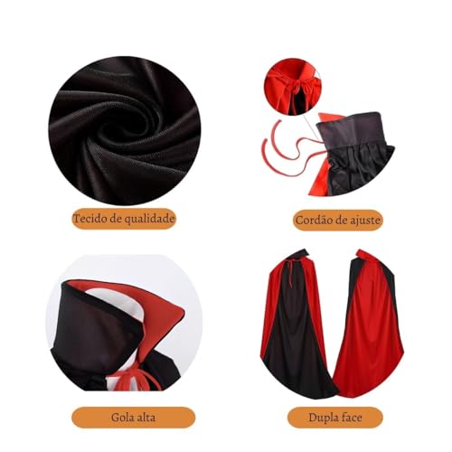 Fantasia Capa Longa Halloween Vampiro Dia das Crianças Terror Conde Magico Magia Dracula Bruxo Bruxa