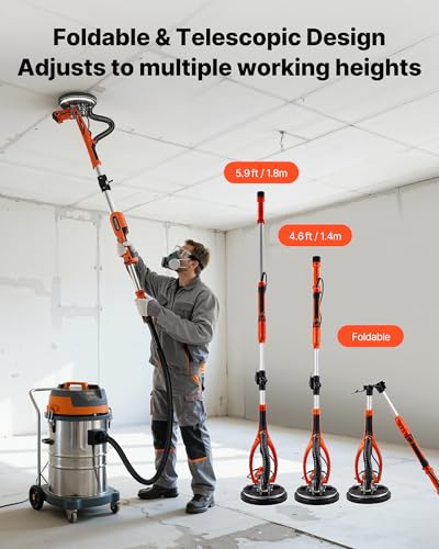 Vevor Levigatrice Cartongesso Per Pareti Levigatrice Elettrica A Disco Per Cartongesso 850 W, Strumento Per Levigatura Soffitti Pareti 5 Velocità Variabili 800-1700 Giri/Min, Manico Estensibile - 3
