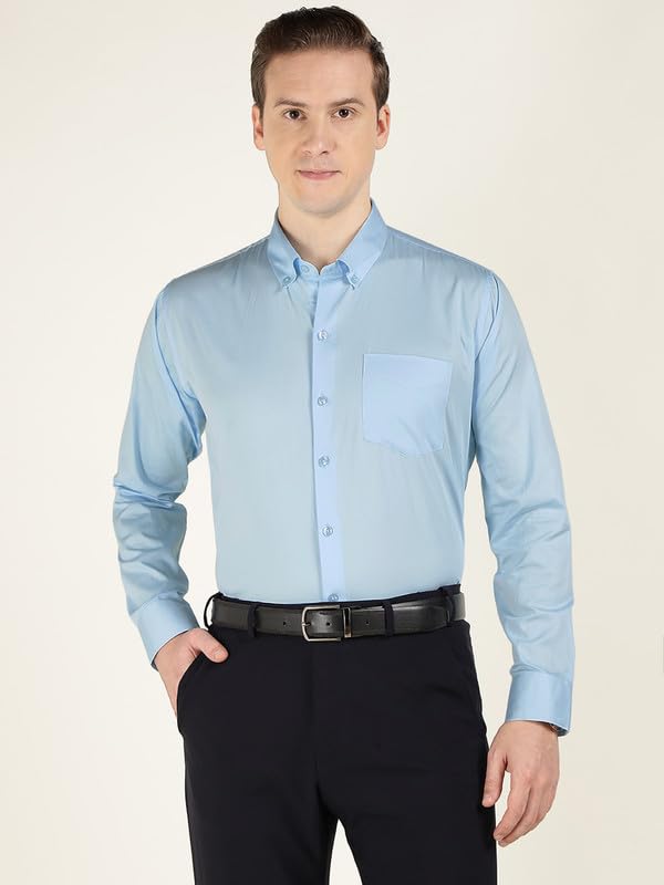 Image of Hancock Men Solid Cotton Satin Slim Fit Formal Shirt