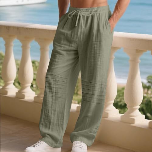 Cambkatl Men’s Linen Lounge Pants Loose Elastic Waist Drawstring Lightweight Straight Beach Vacation Trousers with Pockets4