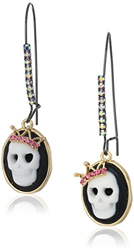 Betsey Johnson "Skeletons After Dark" Cameo Skull Long Drop Earring