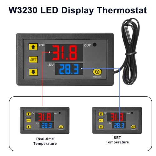 QIQIAZI W3230 Digitaler Temperaturregler 110V-220V AC, Temperaturschalter LED-Display Thermostat-Schalter mit NTC 10K-Sensor, Temperaturbereich -50℃ bis 110℃（2 Stück ）