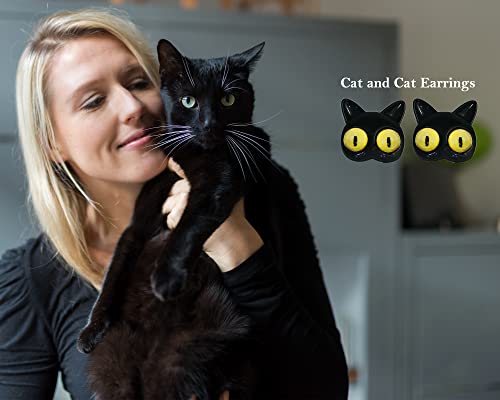 Black Cat Earrings S925 Sterling Silver Cat Stud Earrings For Girls As Mothers Day Earrings For Women,Animal Earrings As Graduation Gifts For Daughter From Sereney #TOP3