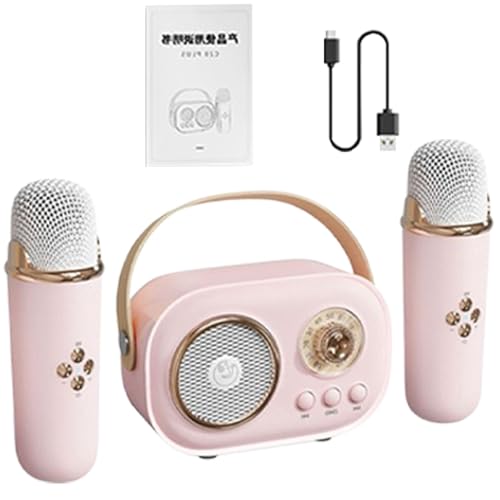 Karaoke inalámbrico con altavoz, pequeño karaoke con dos rofonos, portátil para adultos cantando con cable de carga para viajes