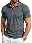 EKLENTSON Men's Polo Shirts Breathable Quick Dry Short Sleeve Summer Outdoor Lightweight Collared T-Shirts 3 Buttons,Dark Grey,XL