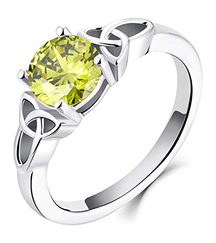 Yl Celtic Knot Rings For Women 925 Sterling Silver Created Peridot 18K White Gold Plated Statement Rings-Size6 #TOP3