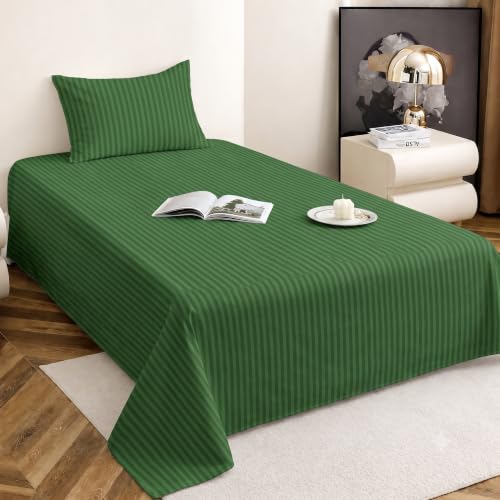 Image of Satin Striped Glace Cotton Single bedsheet with 1 Pillow Cover | Soft & Smooth Finish | Single Bed bedsheet 90 x 60 Inch | Pillow Cover 18 x 28 Inch | Breathable, Fade Resistant