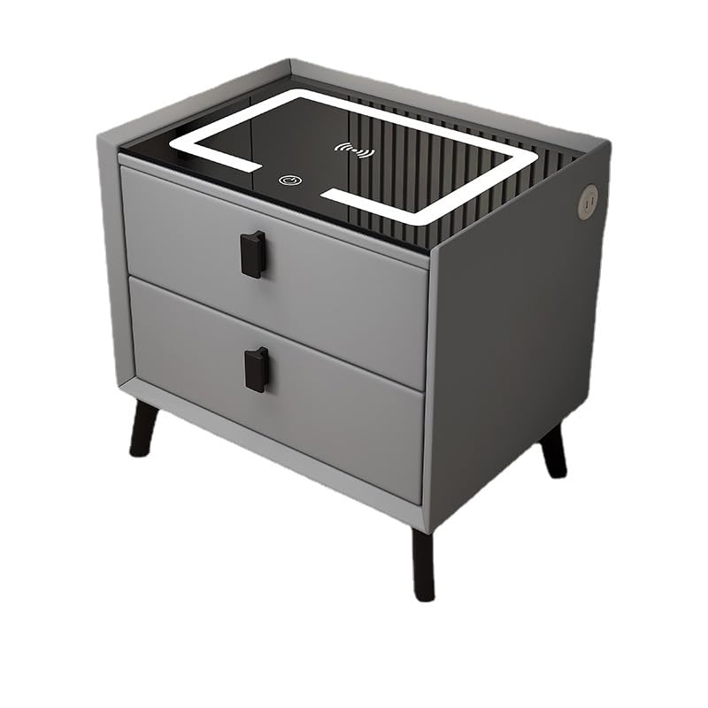 Multifunctional intelligent bedside table Simple bedroom mini locker Multifunctional bedside table with wireless charging station, Bluetooth speaker and adjustable LED light, dark gray, 50x40x46cm.