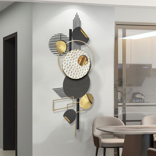 WSNCXFW Decoración de Pared de Metal 3D, Arte de Pared de Metal Bohemio Negro y Dorado, esculturas Colgantes de Pared caladas abstractas, decoración de Pared Hecha a Mano 50 x 20 Pulgadas